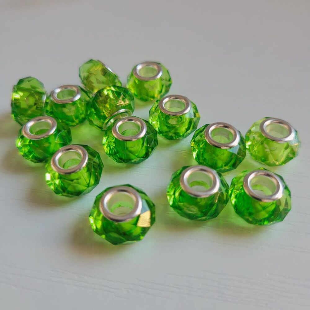 NWT For Pandora 16 Green And Silver See Thru Large Hole European Charm Beads